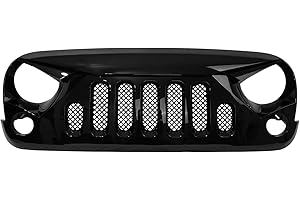 Angry Style Front Grille for 2007-17 Jeep Wrangler JK - Gloss Black Grill Grilles with Mesh