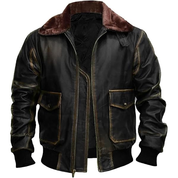 G1 Flight Jacket Fur Collar Distressed Cowhide Leather Bomber