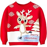 ILAVSUN Girl Ugly Christmas Sweater - Boy Double Layer Knitted Reindeer Holiday Xmas Pullover Sweater Kids 2-9 Years Old