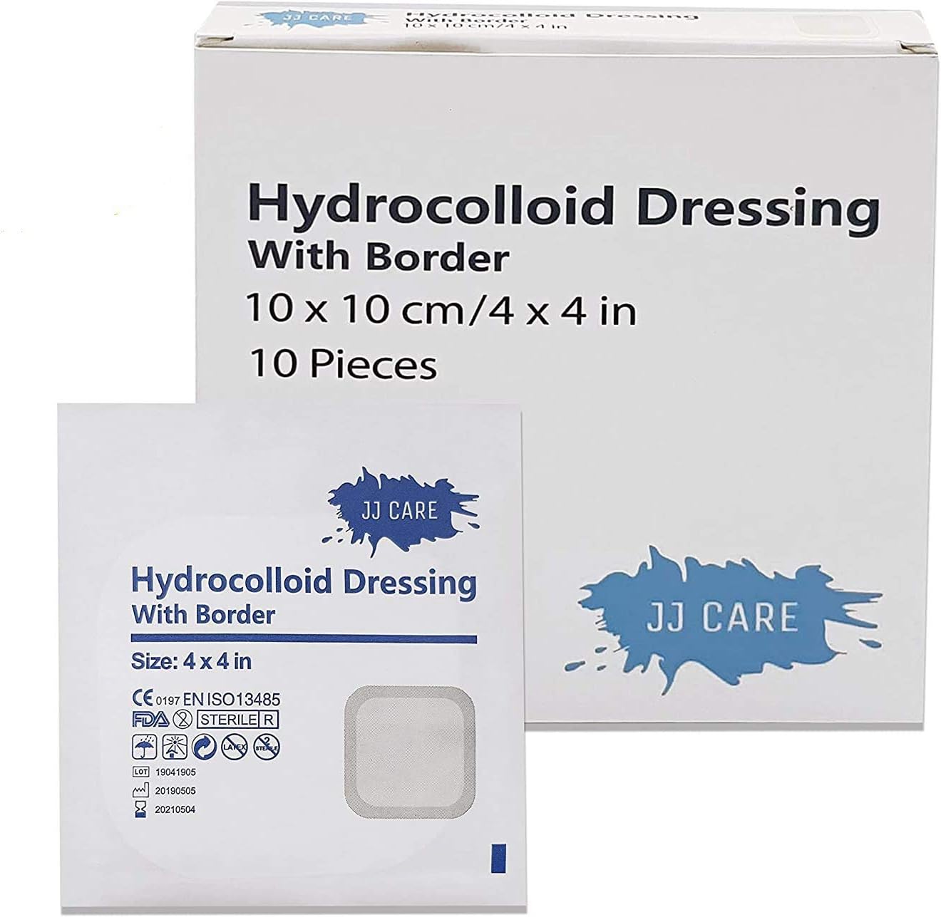 JJ CARE [Pack of 10] Thin Hydrocolloid Dressing with Border 4" x 4", Colloidal Patches, Sterile Adhesive Patches Bandages, Wound Dressing & Bed Sore Pads for Advanced Healing: Health & Personal Care