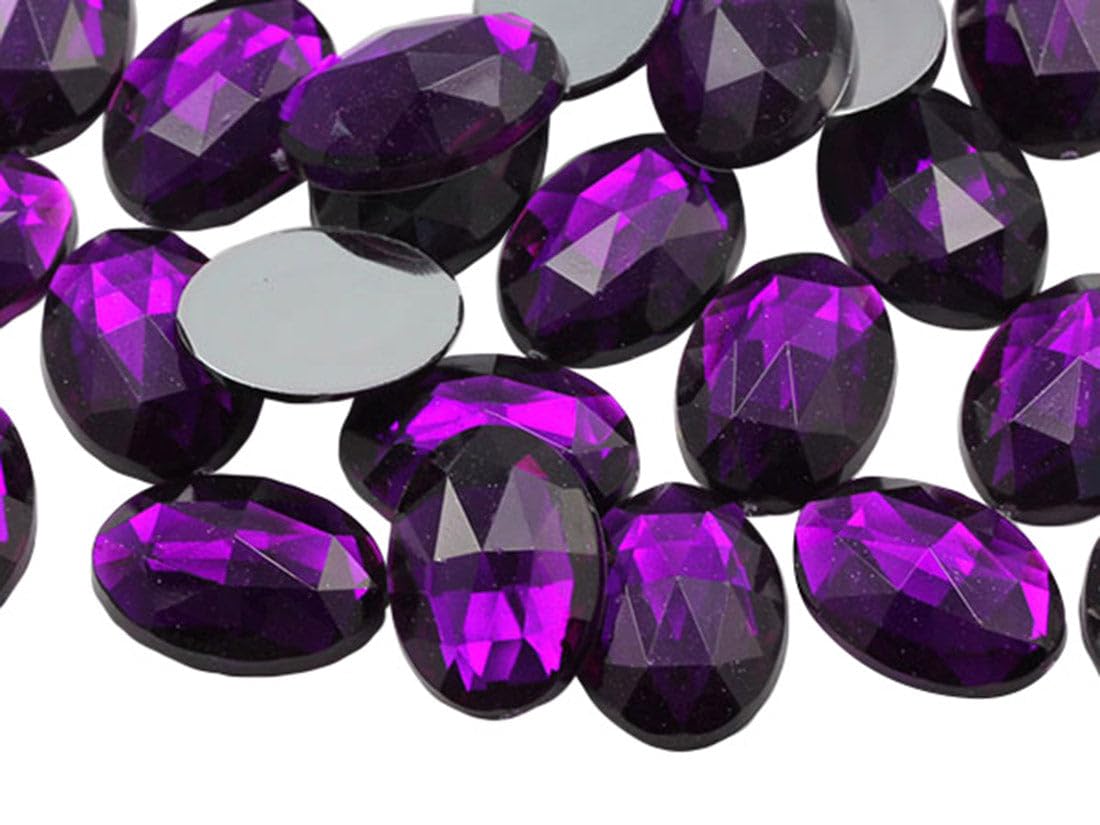 Allstarco 14x10mm Purple Amethyst .NAT02 Flat Back Oval Acrylic Rhinestones Tiny Face Gems Body Jewels Card Making Embelishments - 45 Pieces โ image 1