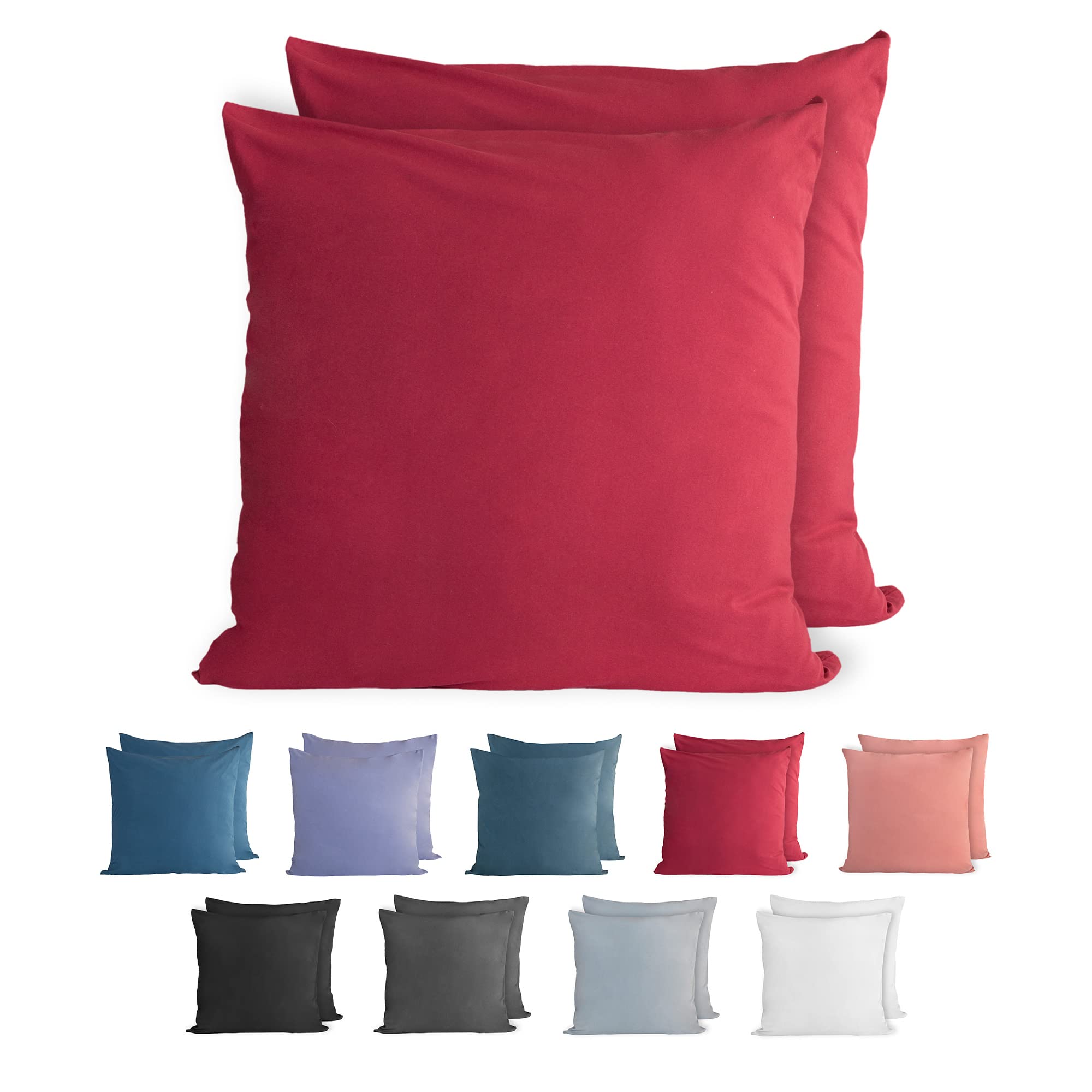 Komfortec 100% cotton cushion covers, set of 2, 80 x 80 cm, super soft premium jersey pillowcase, 150 g/m², cushion cover, Aurora red