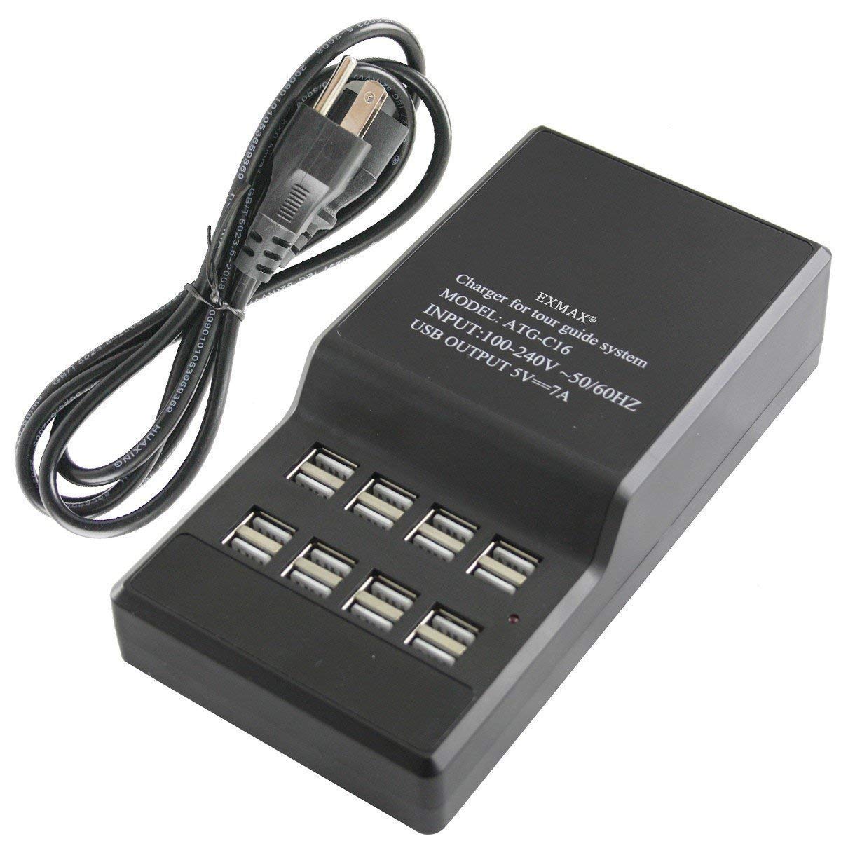 EXMAX Wireless Tour Guide Voice Audio Transmission System ATG-100T 195MHz Whisper Interpretation Equipment for Church Courtroom Simultaneous Translation(1 Transmitter 5 Receivers USB Charging Base)