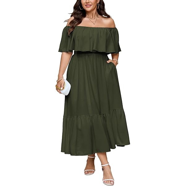 Amazon.com: ELOQUII Women's Plus Size Off The Shoulder Maxi Dress - 14, Avocado Oil : Clothing, Shoes & Jewelry Amazon.com: ELOQUII Women's Plus Size Off The Shoulder Maxi Dress - 14, Avocado Oil : Clothing, Shoes & Jewelry