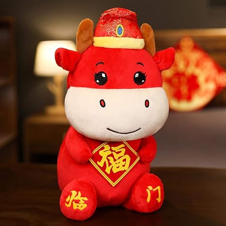 Amazon Com Ioffersuper 1piece Ox Plush Toy Red Mascot Cow Soft Doll Bolster Stuffed Animal Pillow For 2021 Chinese Ox New Year Gift Lucky Zodiac Present Home Decoration 20cm 8 Home Kitchen