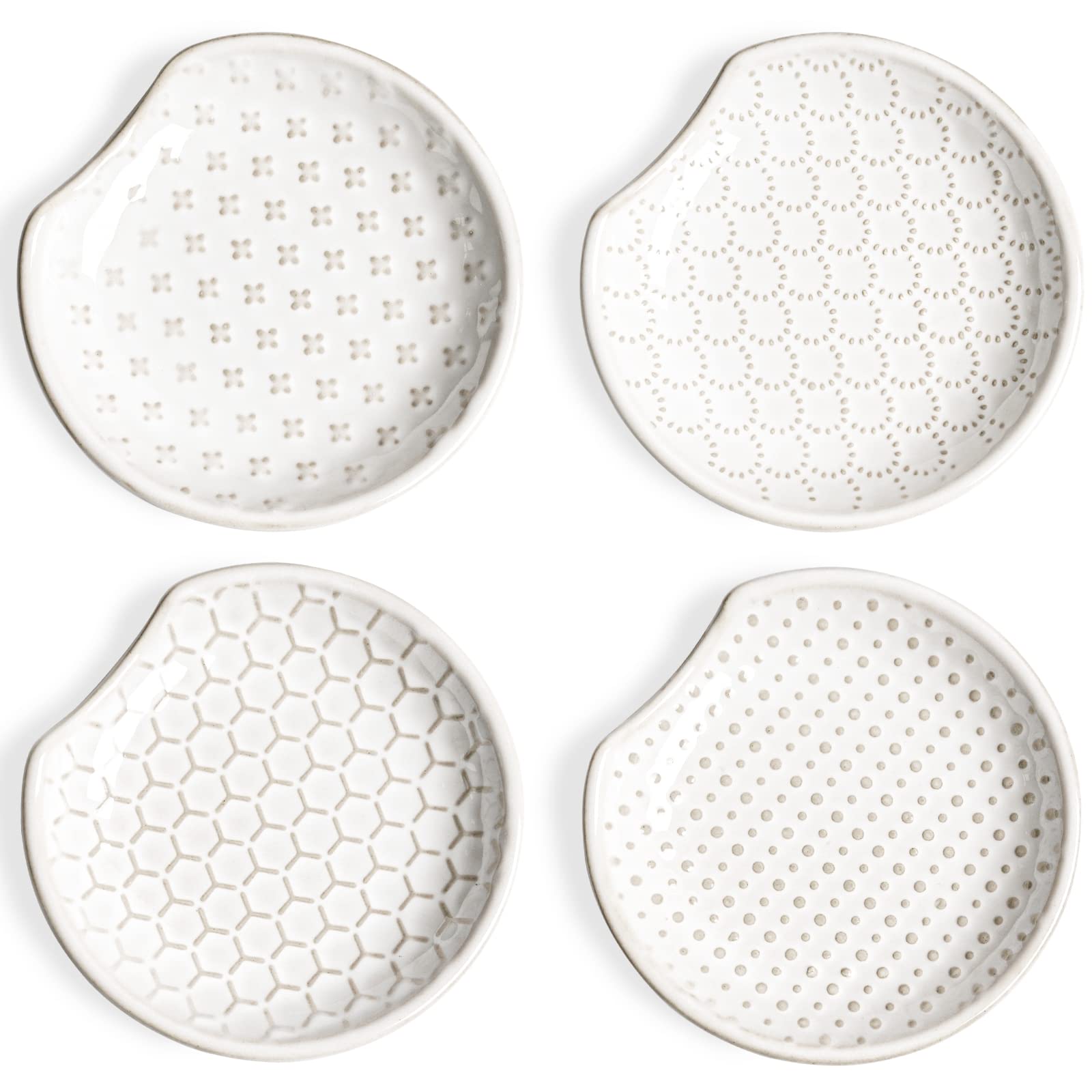 Photo 1 of LE TAUCI Spoon Rest for Stove Top, Spoon Holder for Kitchen Counter, Embossment Housewarming Present, Farmhouse Decor, Ceramic Accessories Utensil Rest - 4.8 inch, Set of 4, White