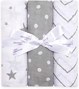 Bloomsbury Mill Baby Swaddle Blanket 3 Pack Organic Cotton 120x120cm Grey view 1