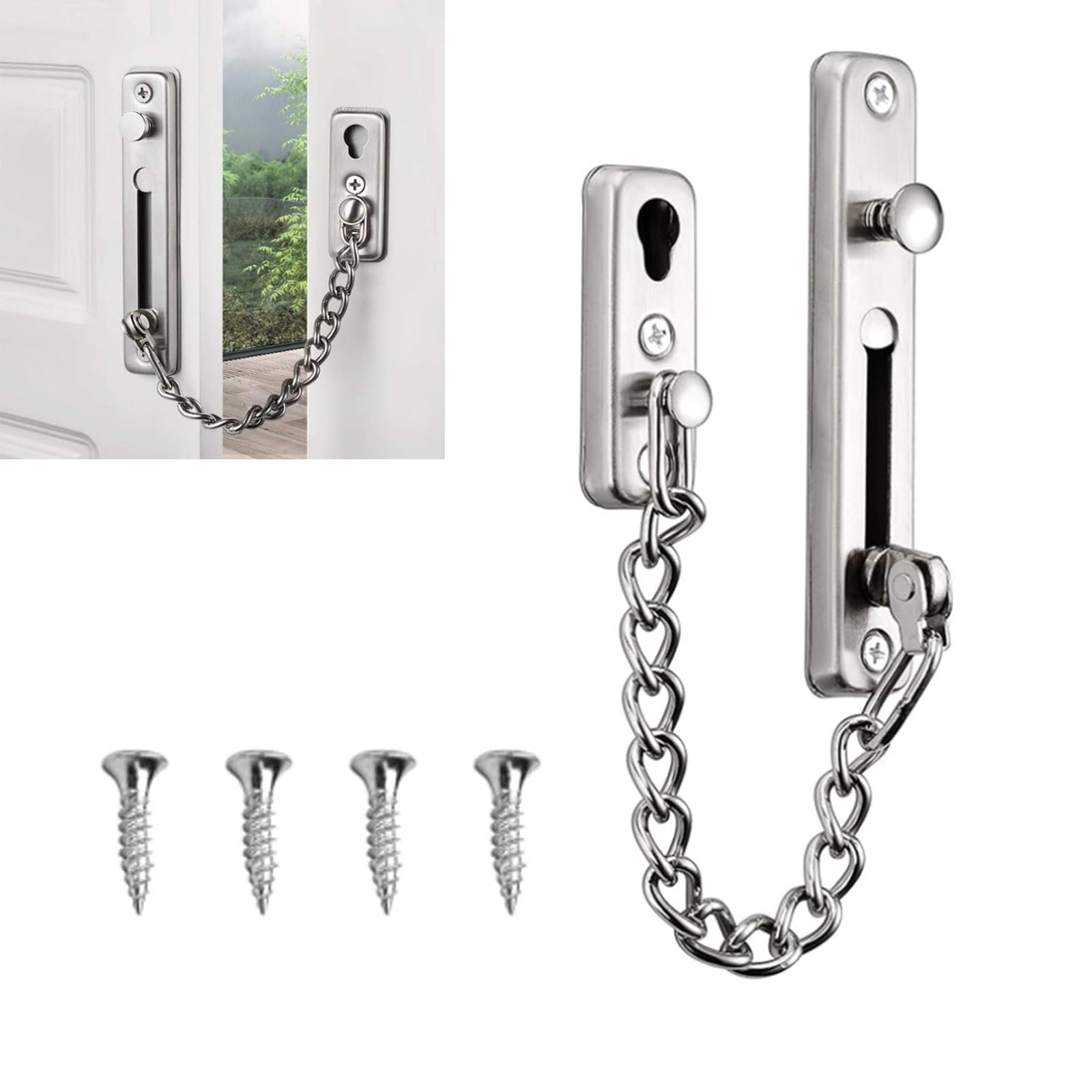 GIONAR Safety Chain Door Lock, Heavy Duty Stainless Steel Anti-Theft snap Lock, Front Door Security Chain Lock with 4 Screws for Home Hotel and Office