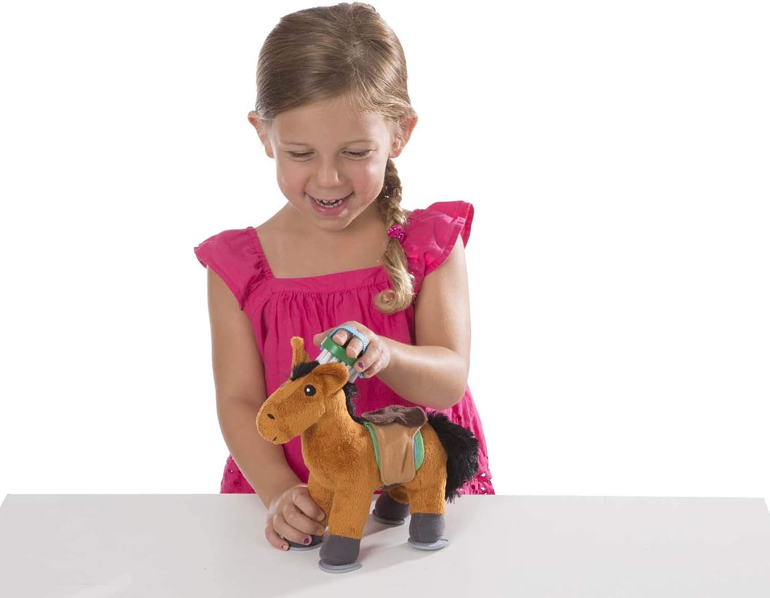 Melissa & Doug Feed & Groom Horse Toy − Animal Care Role Play Set for Children, Multi-color - Image 4