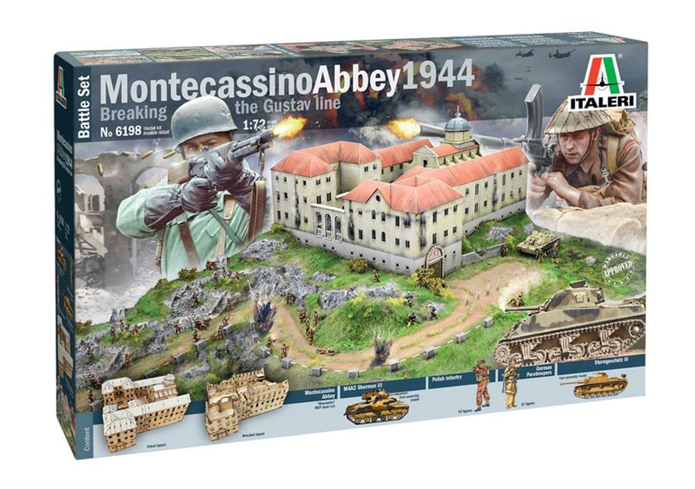 Italeri 6198 Armee 6198S-1:72 Montecassino'44 Gustav Line Battle Model Building Kit, Standing Model Building, Crafts, Hobby, Gluing, Plastic Kit, Detailed Multi-Coloured