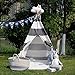 TOUCH-RICH Durable Teepee for Kids 5 ft 4 Poles Indian Play Tent Sturdy & Safe Kids' Furniture with Window & Floor (Stripe Grey Teepee)