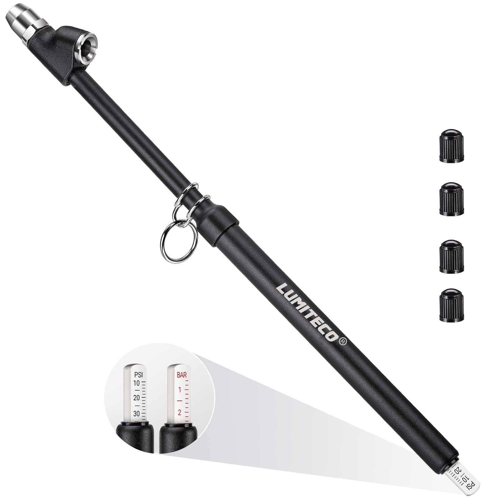 Photo 1 of LUMITECO 12'' Dual Head Tire Pressure Gauge, Heavy Duty Truck Tire Gauge Range 10-150PSI 1-10Bar for Tire Pressure Checker, Straight-On Tire Air Gauge Extended Tube for Semi Truck, RV, Car, Motorcycle