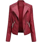 MODFUL Women's Faux Leather Moto Jacket Casual Short Solid Color PU Biker Coat with Pockets