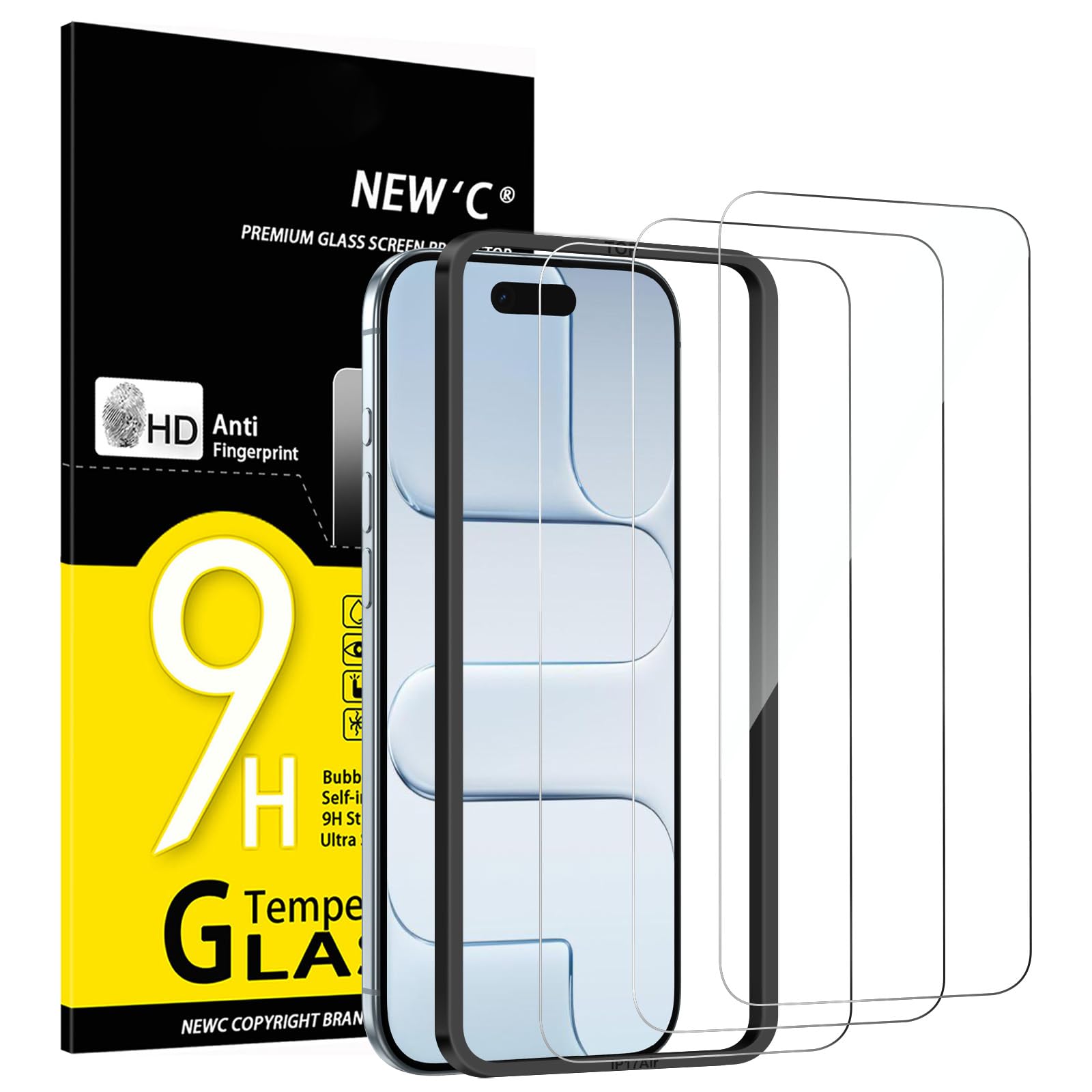 Photo 1 of NEW'C 3 Pack Designed for iPhone Air/iPhone 17 Air Screen Protector (6.5 inches), Tempered Glass with Easy Installation Tool Included,Case Friendly Ultra Resistant
