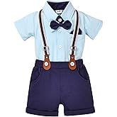 DOMOABEI Baby Boy Clothes Gentleman Outfits Infant Baby Bodysuit Shirt with Bowtie Suspender Shorts Baby Boy Suit Set 0-18M
