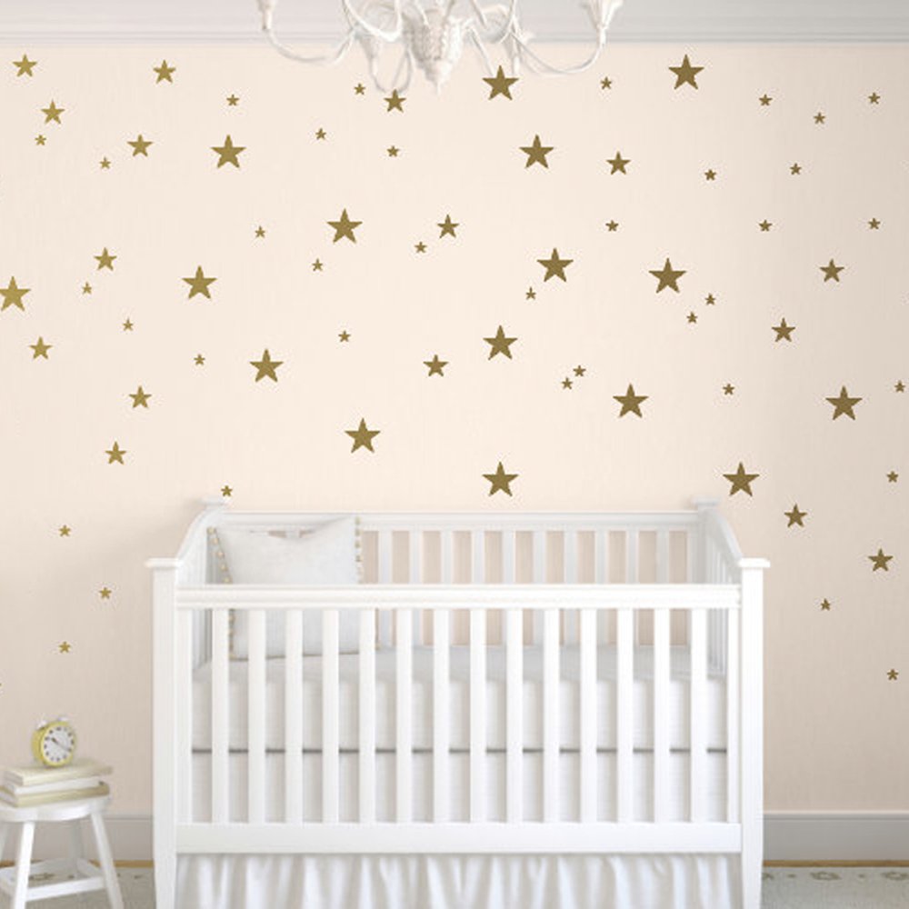 TOARTi DCTOP Stars Wall Decals (124 Decals) Stickers Removable Home Decoration Easy to Peel Stick Painted Walls Metallic Vinyl Polka Decor Sticker for Baby Kids Nursery Bedroom (Gold Stars)