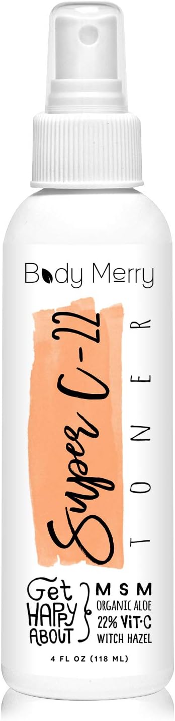 Body Merry Super C-22 Toner for Face & Neck w/Vitamin C + Organic Aloe + Tea Tree Oil to Clean Pores, Remove Oil & Dirt to Clear Skin & Combat Acne
