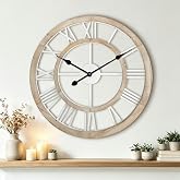 Blueprint Ivy 24 Inch Large Rustic Wall Clock Silent Non-Ticking Wooden Wall Clocks with Roman Numerals Farmhouse Decorative Clock for Living Room Bedroom Office (Light Lvory)