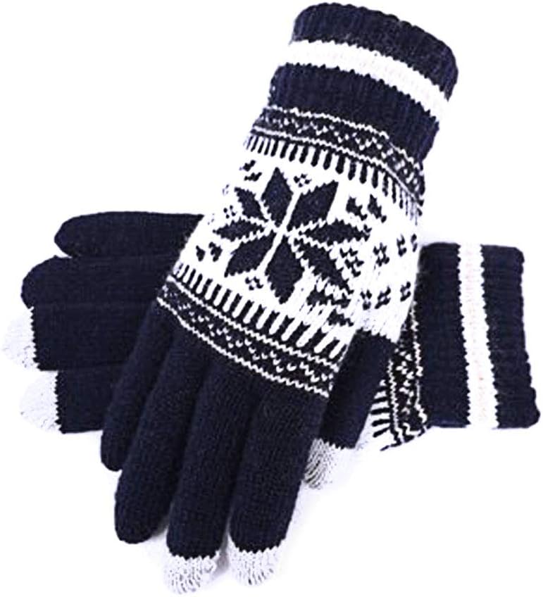 Warm Winter Knitted Screen Touch Gloves Snowflake Soft Thick Wool Thermal Mittens
