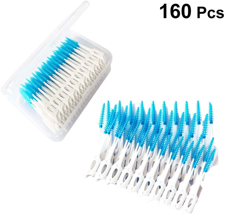 Supvox 160Pcs Interdental Brushes Silicone Toothpicks Dual-Heads Teeth Cleaner for Oral Care Portable and Convenient (Blue) - Image 3
