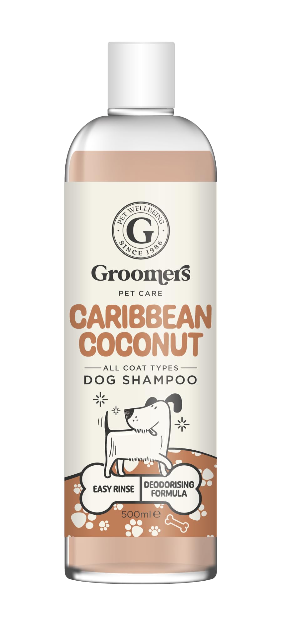 Groomers Professional Dog Shampoo Caribbean Coconut 500ml - pH Balanced and Paraben-Free - Quick Wash & Easy Rinse - Gentle Formula Suitable For Any Coat Type - Vegan-Friendly - Made in the UK