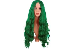 MapofBeauty 28 Inch/70 cm Long Wavy Middle Part with No Bangs Synthetic Fiber Curly Fashion Women Party Cosplay Wig (Grass Green)