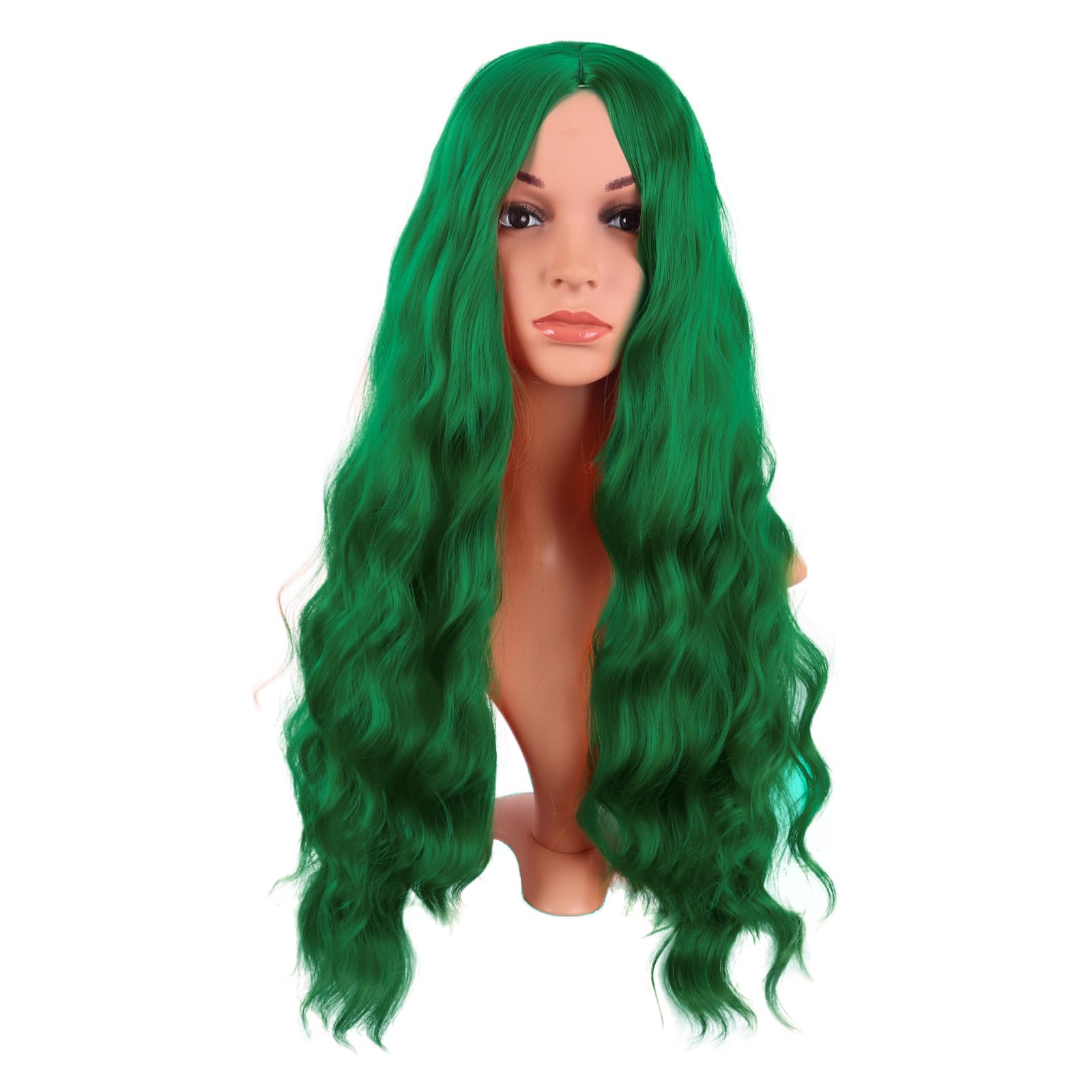 MapofBeauty 28 Inch/70 cm Long Wavy Middle Part with No Bangs Synthetic Fiber Curly Fashion Women Party Cosplay Wig (Grass Green) — image 1