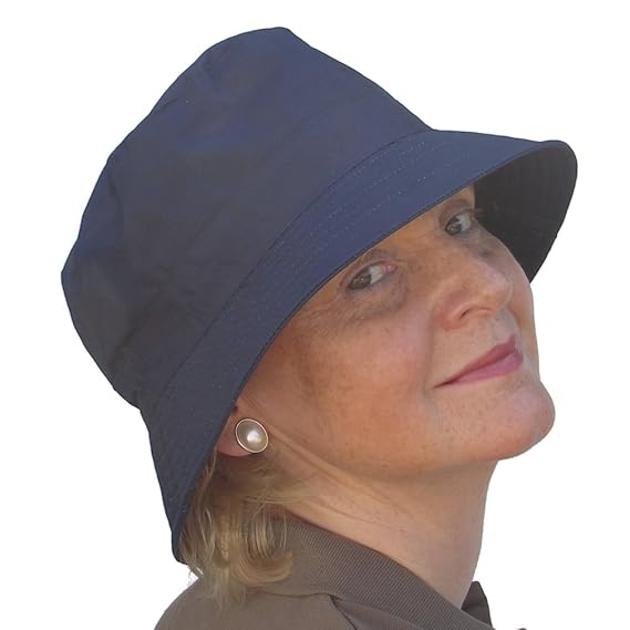 Ladies Waterproof Packable Adjustable Toggle Bucket Rain Hat in Navy