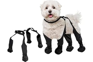 BECROWM Waterproof Dog Boots - Adjustable Pet Shoes for Small/Medium Dogs, Soft Paws Protector, Black (S)