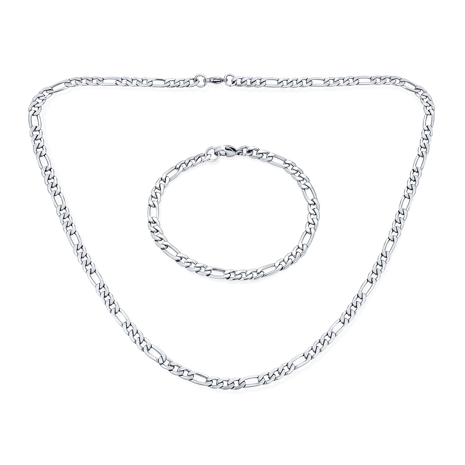 Bling Jewelry Slender Solid Strong Shinny Mens Figaro Chain Necklace Link For Men Teen Silver Plated Stainless Steel 22 Inch 5 MM — image 1