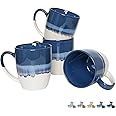 Bosmarlin Ceramic Coffee Mug Set of 4, 17 Oz, Coffee Cups with Big Handle, Microwave Safe, Unique Reactive Glaze