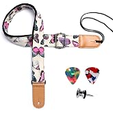 Eyeshot Ukulele Strap, Adjustable Hawaiian Denim Print Ukulele Shoulder Strap, Suitable for Soprano Concert Tenor Baritone String Instruments