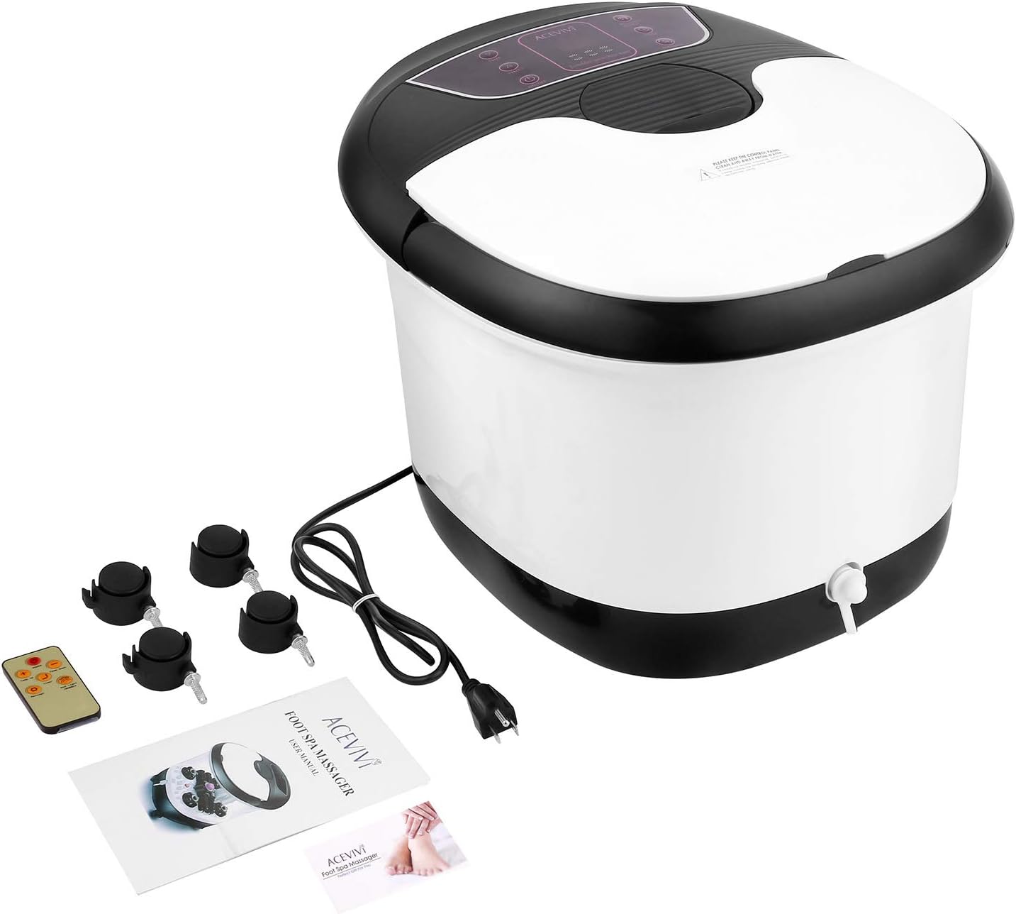 ACEVIVI Foot Bath with Heat and Massage and Bubbles, Foot Spa Massager w/Motorized Shiatsu Massage Ball and Maize Roller, Foot Stone, Digital Adjustable Temperature Control, Red Light, Multi-Modes: Health & Personal Care