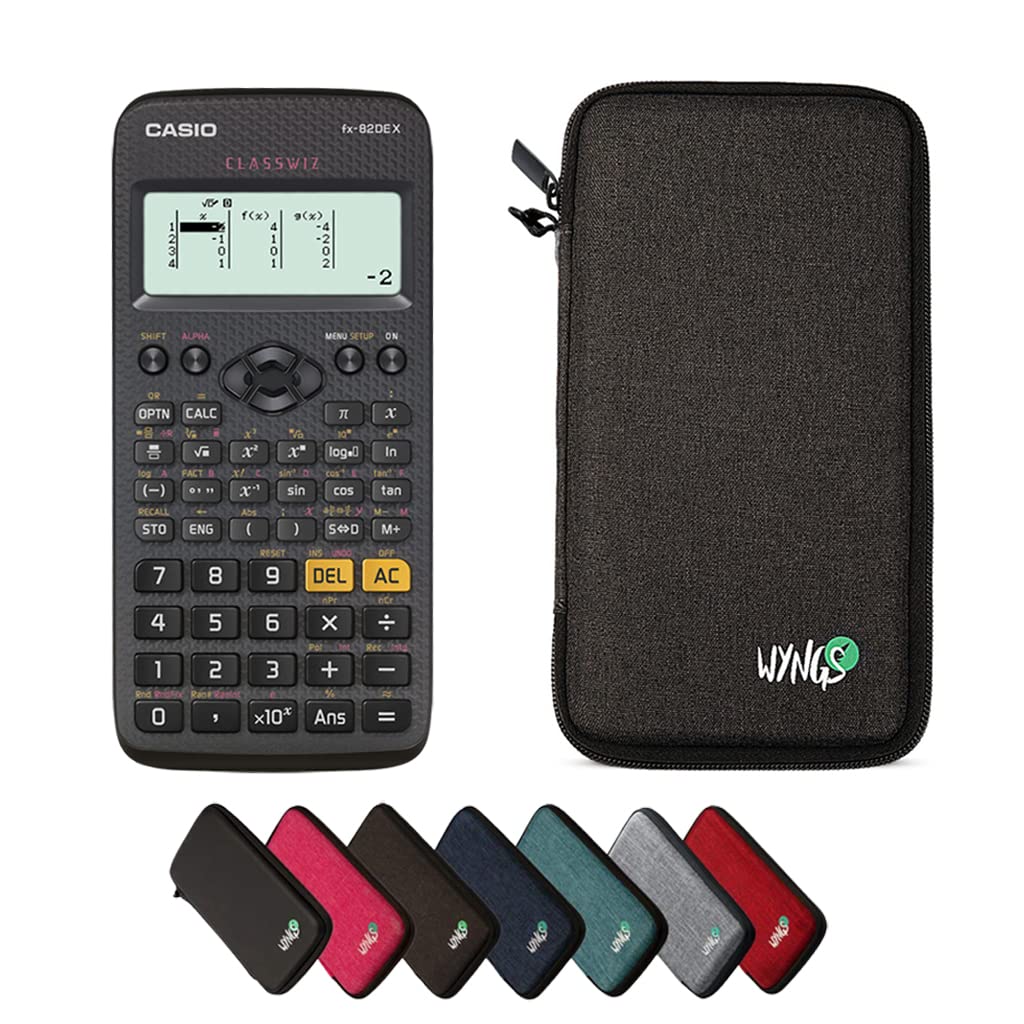 Casio fx-82DE X including a WYNGS protective case in Dark Gray - Basic Set (German)