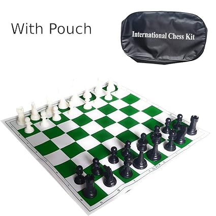 Sesion 17 x 17 Tournament Chess Vinyl Foldable Chess Game with Solid Plastic Pieces - Ideal for Professional Chess Players (with Pouch)