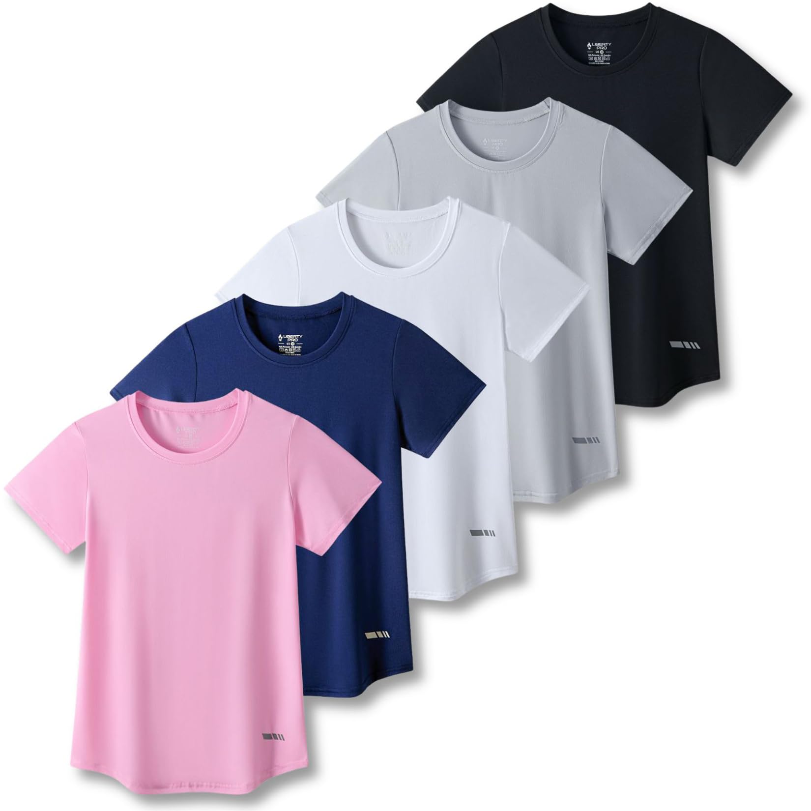 Photo 1 of 5 Pack: Women's Dry Fit Short Sleeve T Shirts, Athletic Workout Tee Tops for Gym Yoga Running (Set 9, Medium)