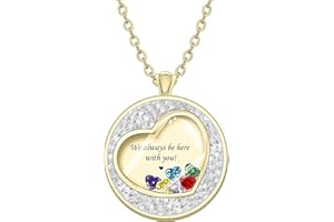 Personalized Floating Living Memory Lockets Necklace with 1-8 Simulated Birthstones for Women Custom Mother Family Necklace E