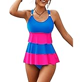 XUNYU Women Tankini Swimsuits Tummy Control Bathing Suit Two Piece High Waisted Bottoms Ruffed Tops Full Coverage Swim Suits