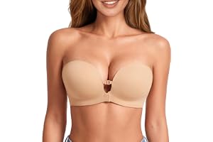 LUCKMEEY Women's Strapless Front Closure Push Up Bra, Non-Slip Removable Straps, Wireless Seamless, A-C Cup