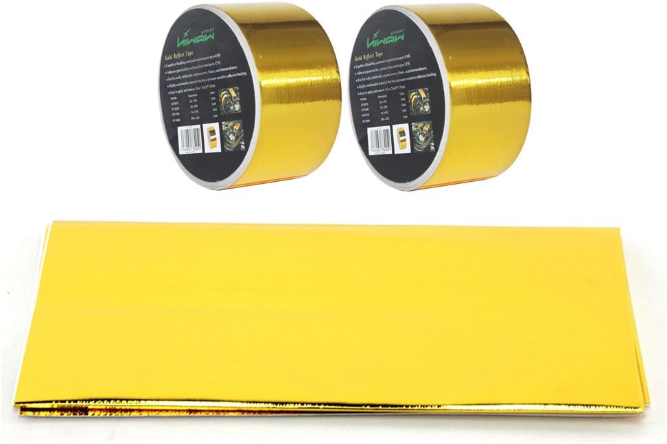 HiwowSport Gold Reflective Adhesive Backed Heat Barrier Reflect Sheet 20'' X 20'' Plus 2pcs 2''x15feets Gold Tape