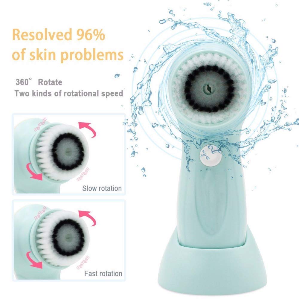 CARESHINE Face Brush Waterproof Electric Exfoliation & Cleansing System Soft Silicone Brush Face Washing Machine With 3 Heads Minimize Pores + Help Get Rid of Acne and Blackheads