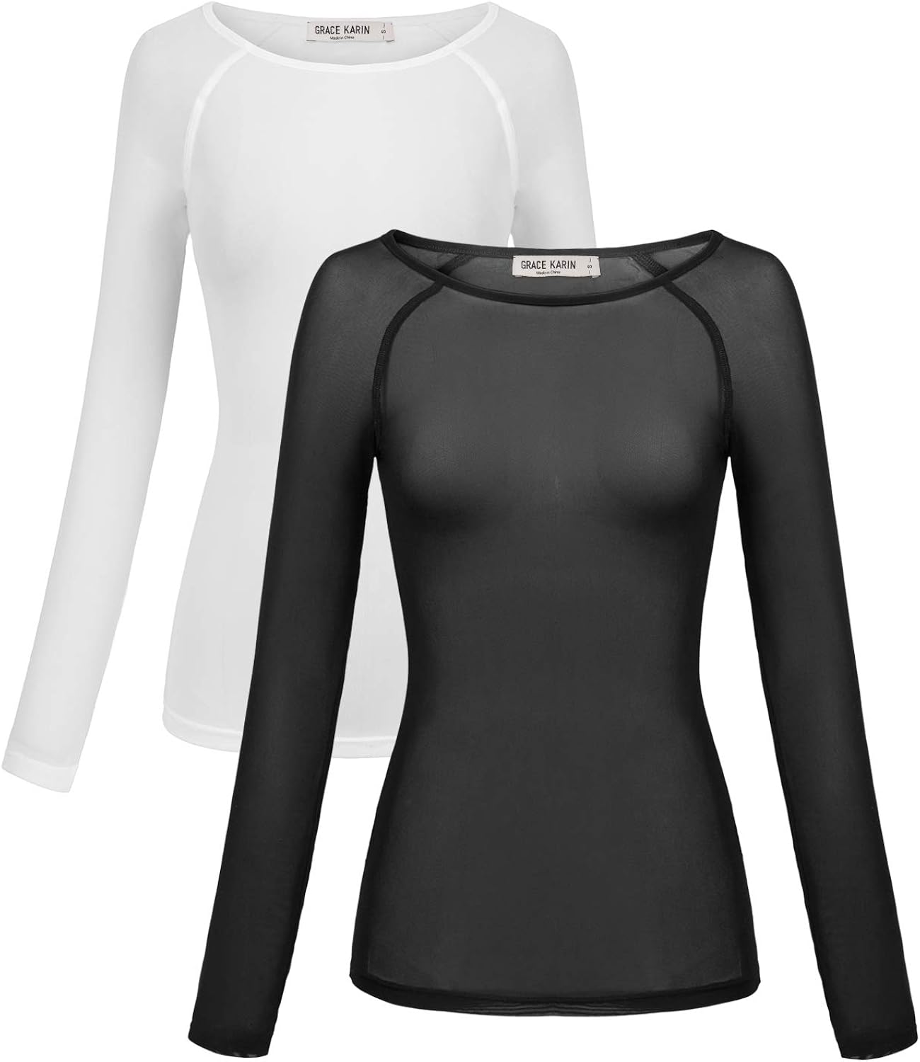 GRACE KARIN Women's Long Sleeve See Through Mesh Sheer Top Blouse Shirt at  Women’s Clothing store
