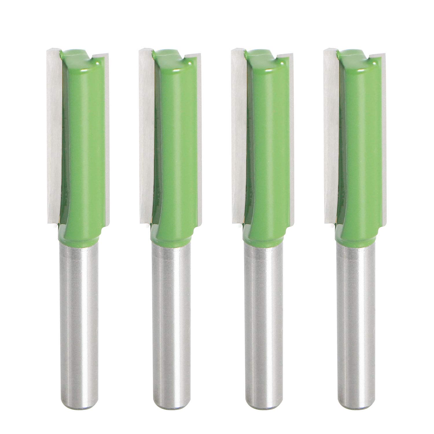 Aopin Router Bit 3/8" Cutting Dia 6mm Shank Dia Double Flute Straight Bit Carbide for Woodworking Milling Cutter Tool, Green, Silver, 4Pcs