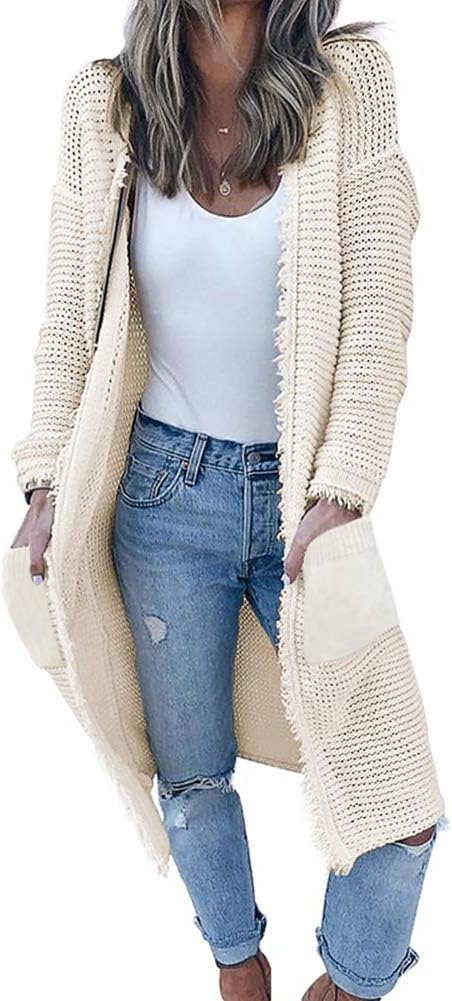 Women's Casual Cardigan Sweaters Cozy Open Front Long Sleeve Knit Coat with Pockets