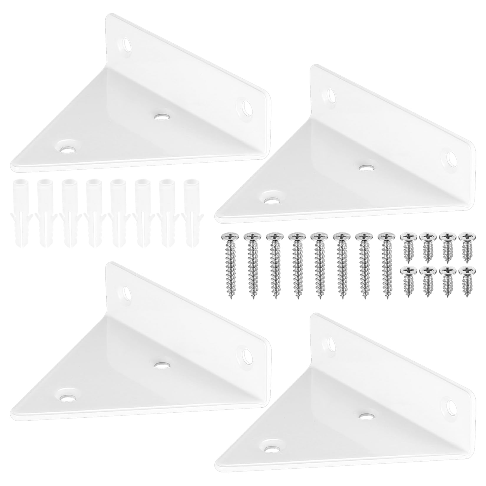 Pack of 4 Floating Shelf Brackets, Invisible Triangle Wall Brackets, Hidden Wall Shelf Brackets, Wall Mounted, Heavy Duty Metal Wall Brackets for Storage Shelf, Bookshelf（White）
