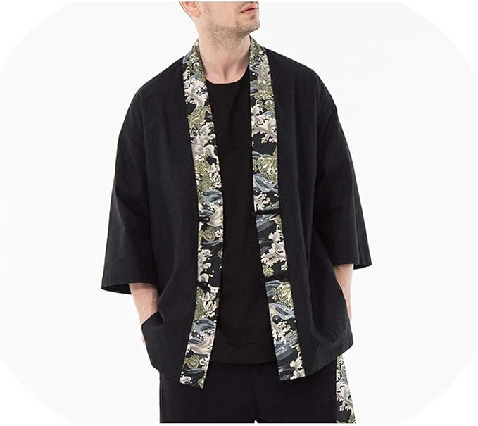Amazon Co Jp 着物男性着物男性サムライコスチューム男性浴衣羽織日本のストリート服メンズ着物ジャケット 1 L 服 ファッション小物
