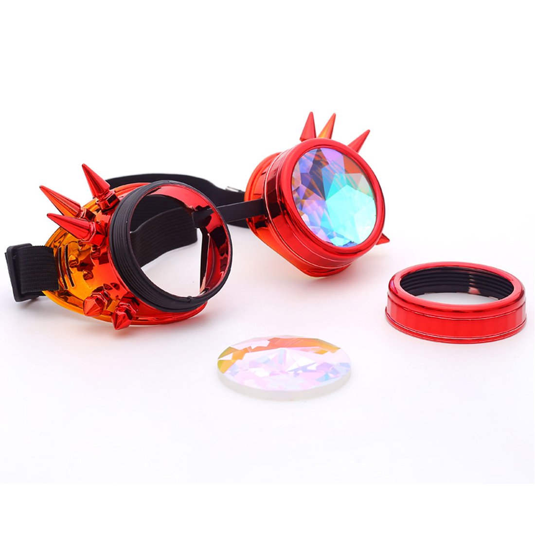 DODOING Kaleidoscope Goggles Steampunk Rave Glasses Goggles Crystal Rainbow Kaleidoscope Rave Glasses Rainbow Crystal Glass Lens