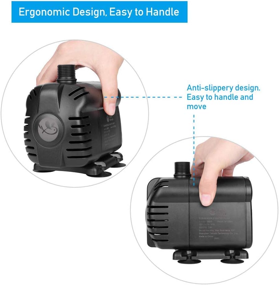 AquaMiracle 400GPH Submersible Water Pump (6ft 3-core UL power cord) with Pre-filtration for aquarium, fish tank, hydroponics, fountain, pond, water garden, waterfall, statuary, water feature,: Home Improvement