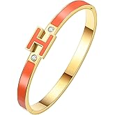 fekang H Bangle Bracelet for Women - 18K Gold Plated Stainless Steel Enamel Bracelet - Fashion H Letter Jewelry - Elegant Gift for Women