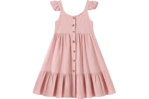 TATAKERI Toddler Baby Girls Summer Dress Ruffle Halter Sleeveless Casual Little Girl Dress with Button 18M-6T